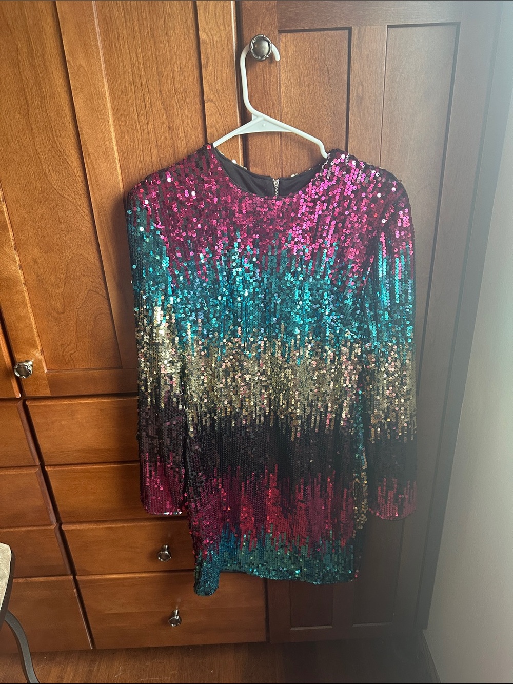 SHEIN Sequin Ombre Long Sleeve Dress in Pink, Teal, Gold, Black